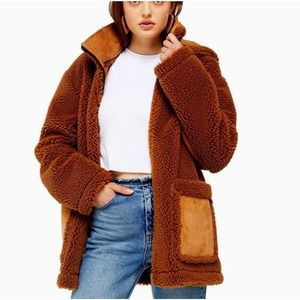 TopShop Teddy Borg Faux Sherpa Brown Jacket 4-6
